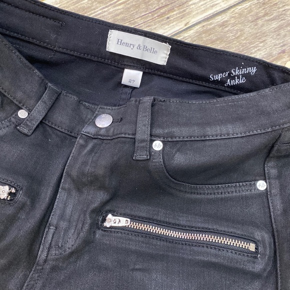 Henry and belle super skinny ankle coated black jeans zip detail - Picture 4 of 8